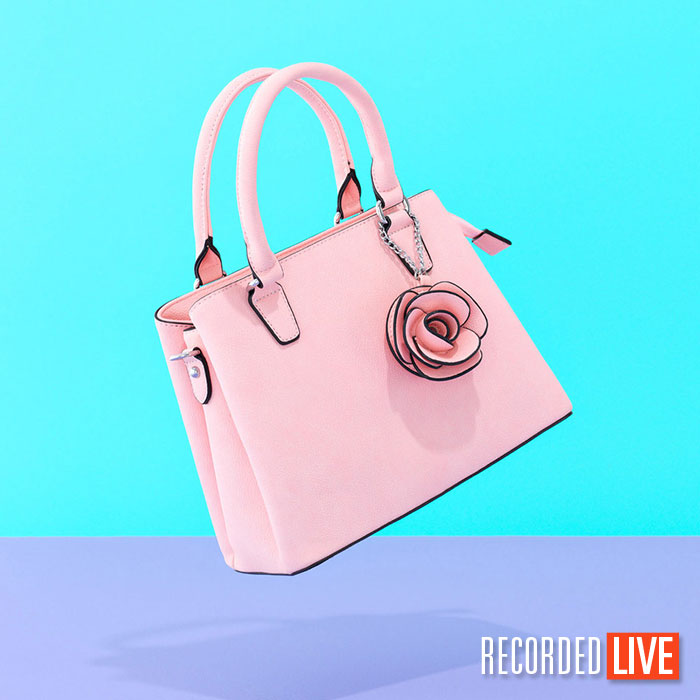 Product photo of a handbag showing juxtaposing colours