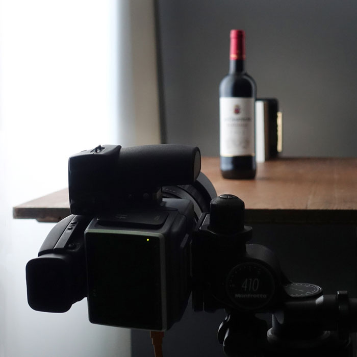 Setup of a natural light wine bottle shoot